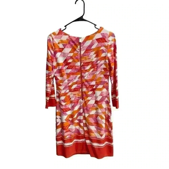 Vince Camuto 2 Long Sleeve Dress Orange/Red/Pink (W6821-G4) Geometric Lined - Picture 2 of 5